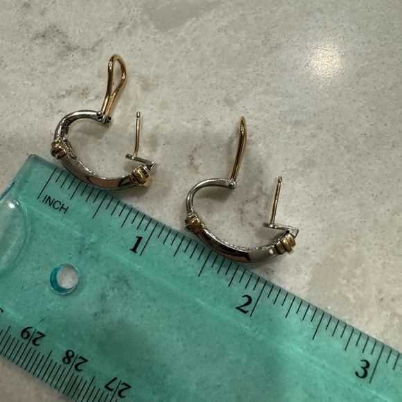 Omega-Back Two-Tone 14K gold Diamond Earrings - Picture 14 of 16